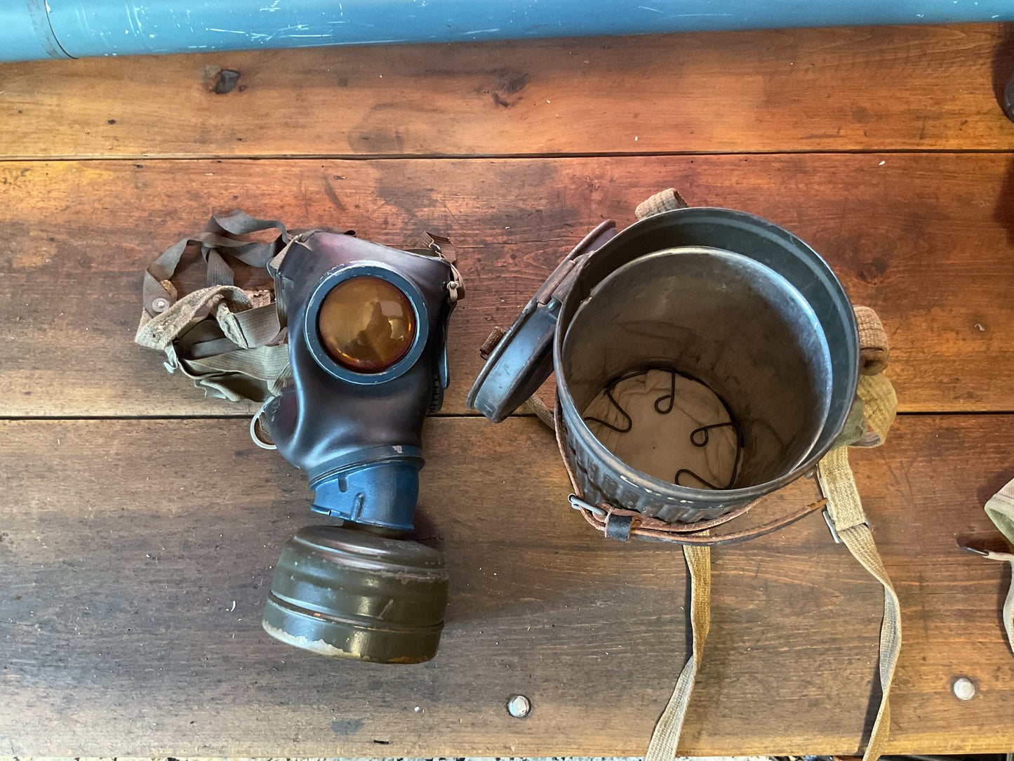 Signed Can and WW2 German Gas Mask