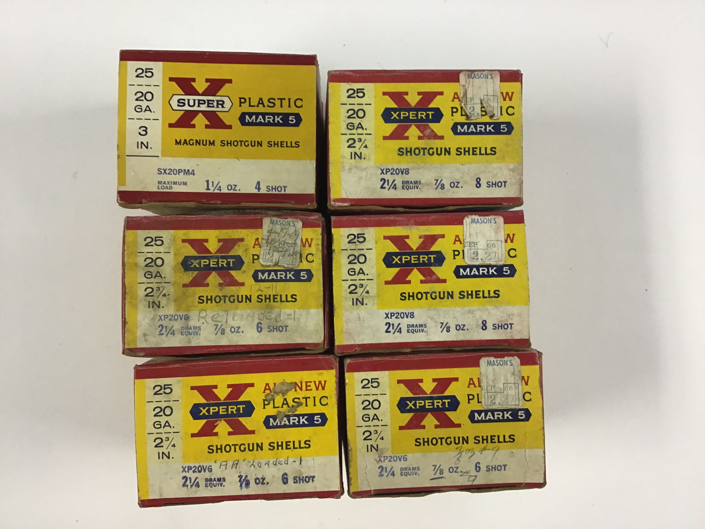 Vintage Western Xpert & Super-X Mark 5 Shotgun Shell Box Lot – 6 Empty Boxes – 20 Gauge