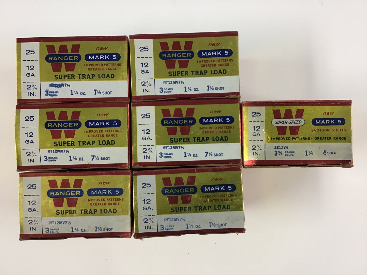 Winchester Ranger Mark 5 & Super-Speed Shotgun Shell Box Lot – 7 Empty Boxes – 12 Gauge