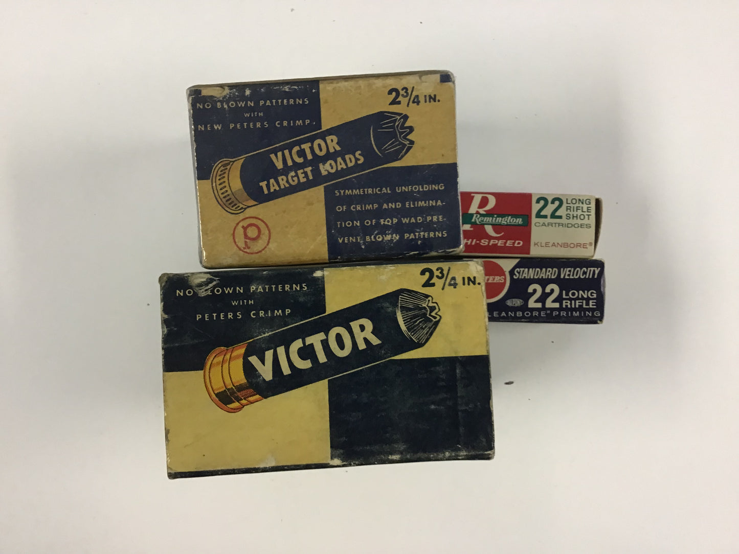Vintage Peters & Remington Ammunition Box Lot – 4 Empty Boxes – Victor Target Loads & .22 Rimfire