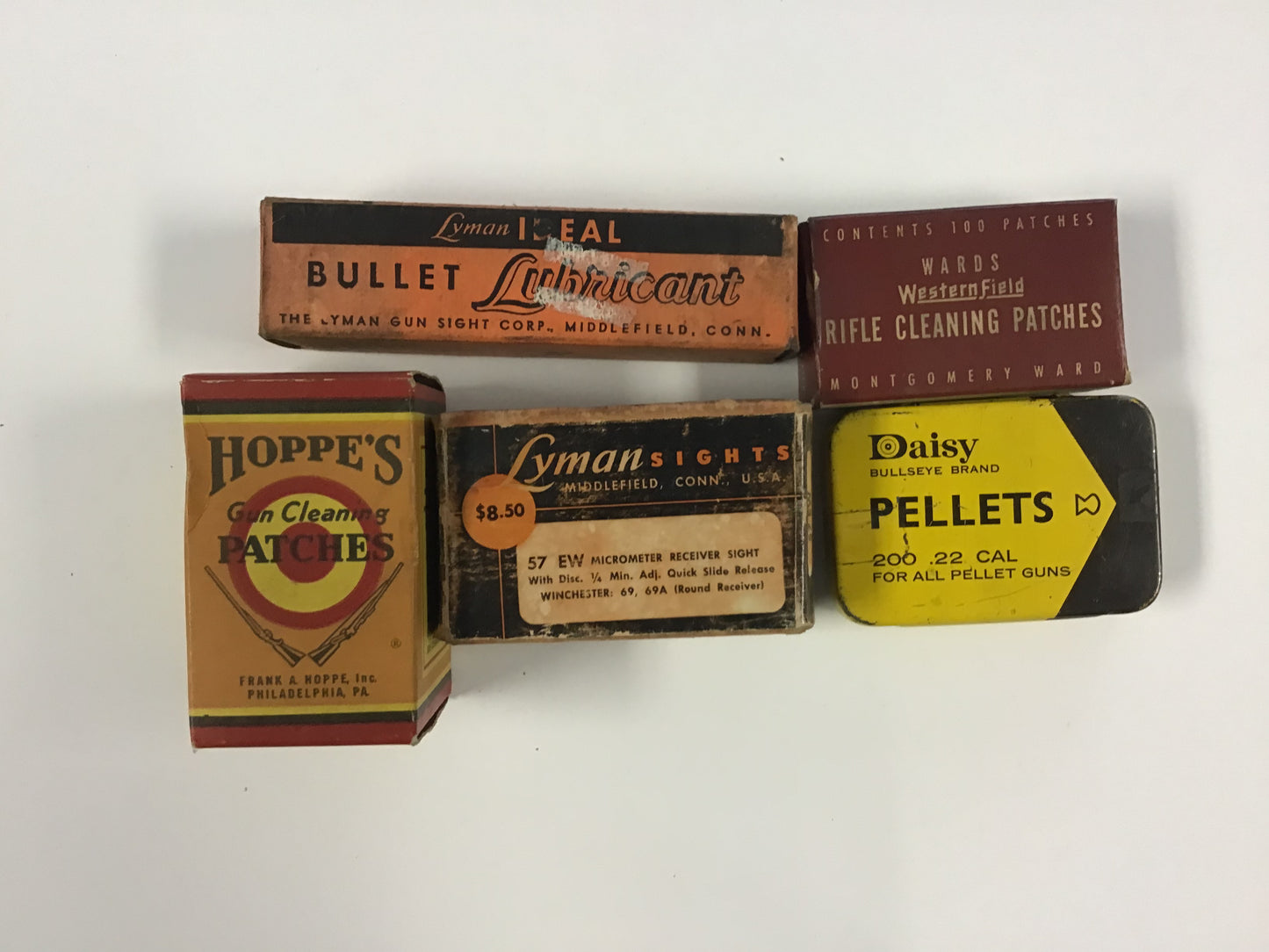 Vintage Shooting Accessories & Gun Care Box Lot – Lyman, Hoppe’s, Daisy & Western Field – 5 Empty Boxes