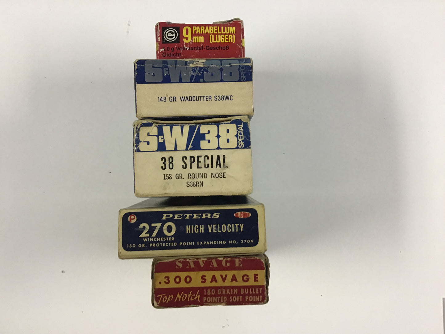Vintage Ammunition Box Lot – Peters, Savage, Geco & .38 Special – 5 Empty Boxes