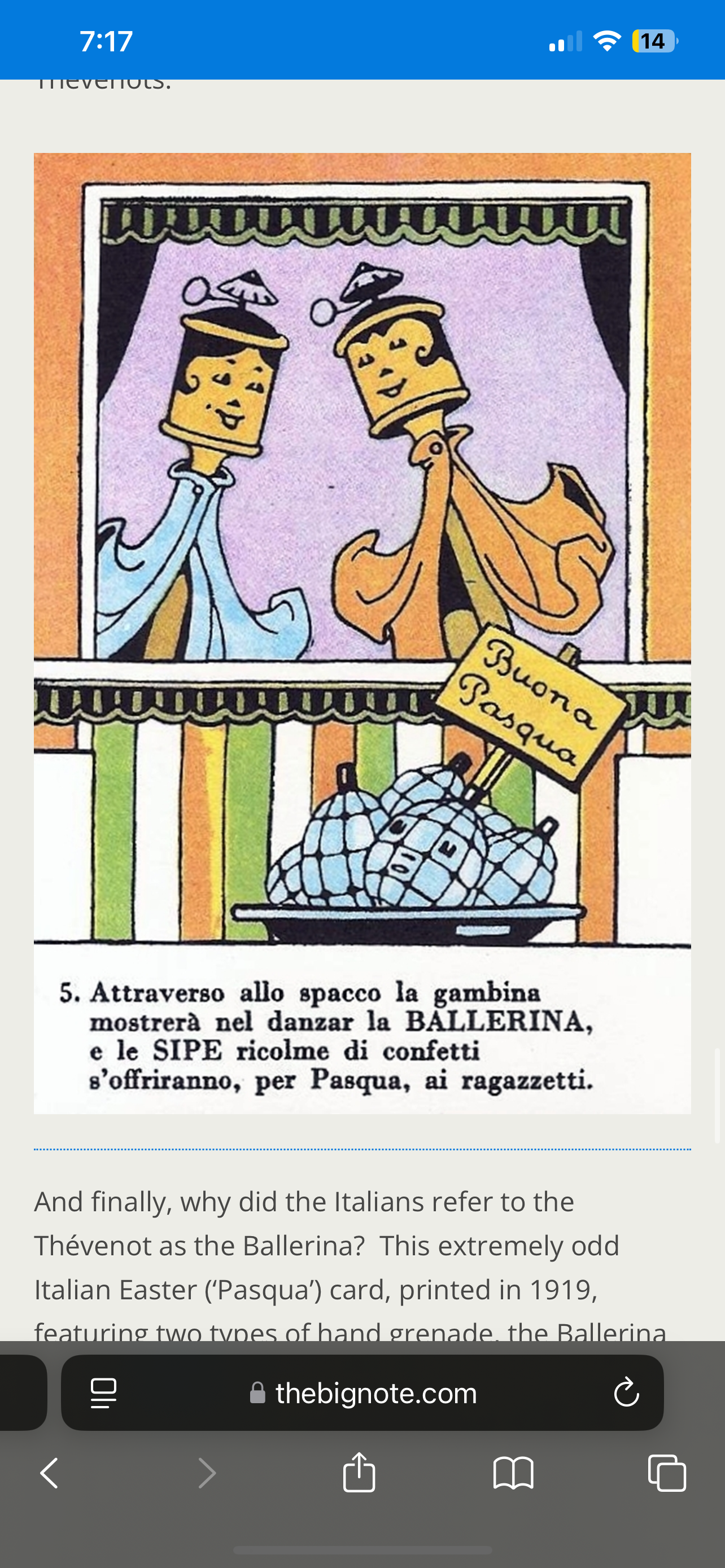 INERT Italian Excelsior-Thevenot hand grenade