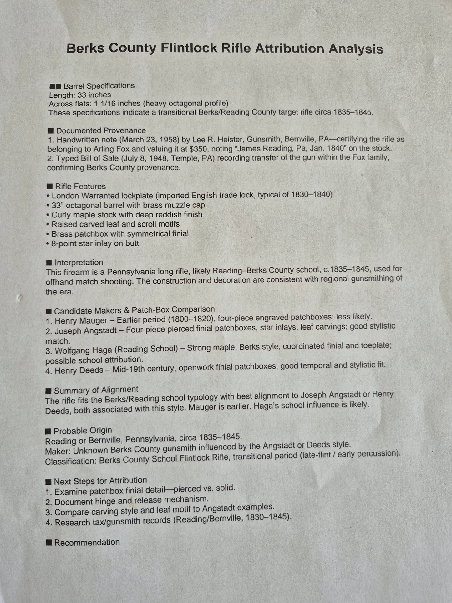 Pennsylvania (Berks county) .45cal flintlock target rifle