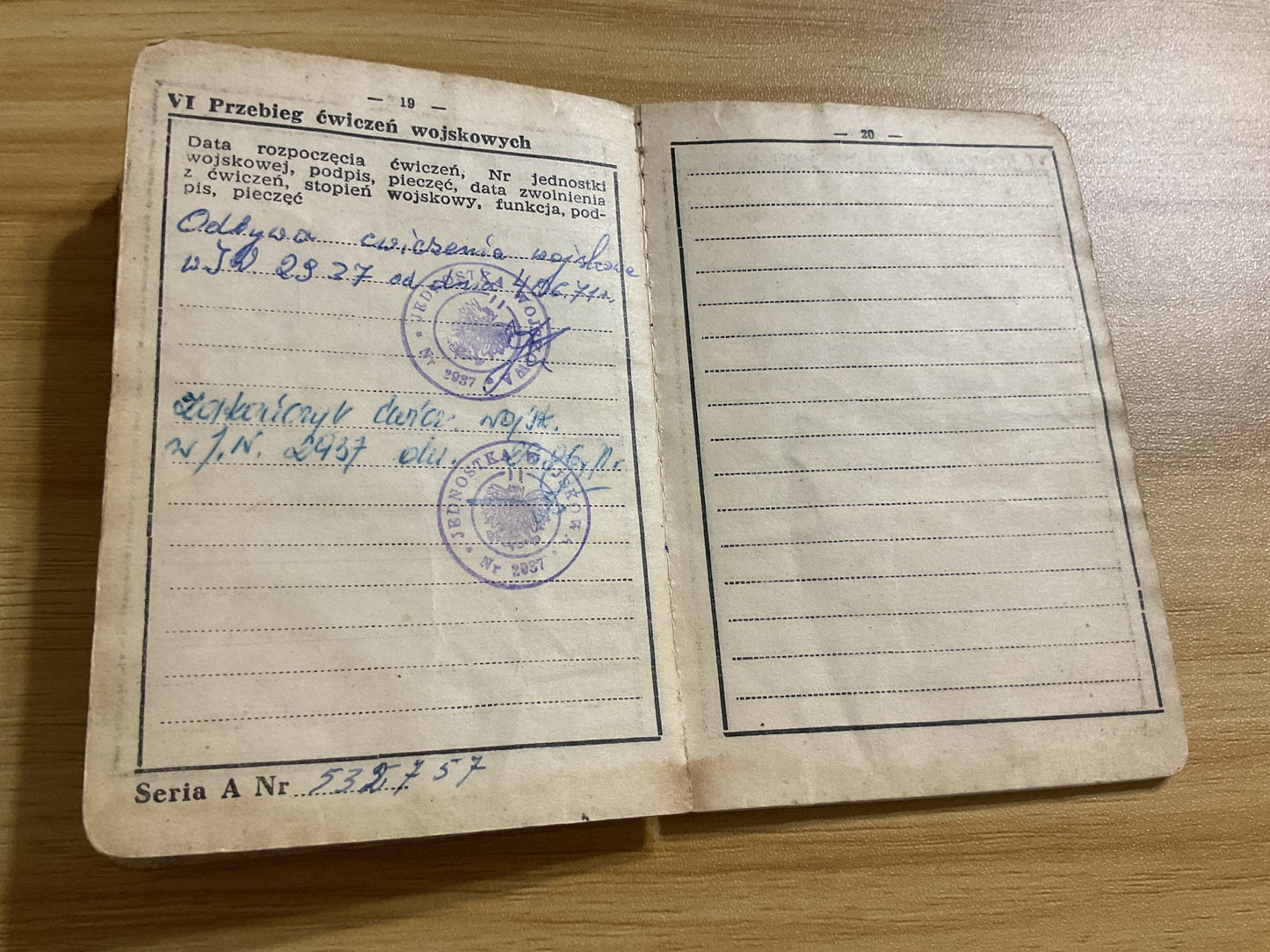 Original 1950’s Polish People’s Army Military Service Book w/ Sailor’s Photo and Extensive Entries & Stamps