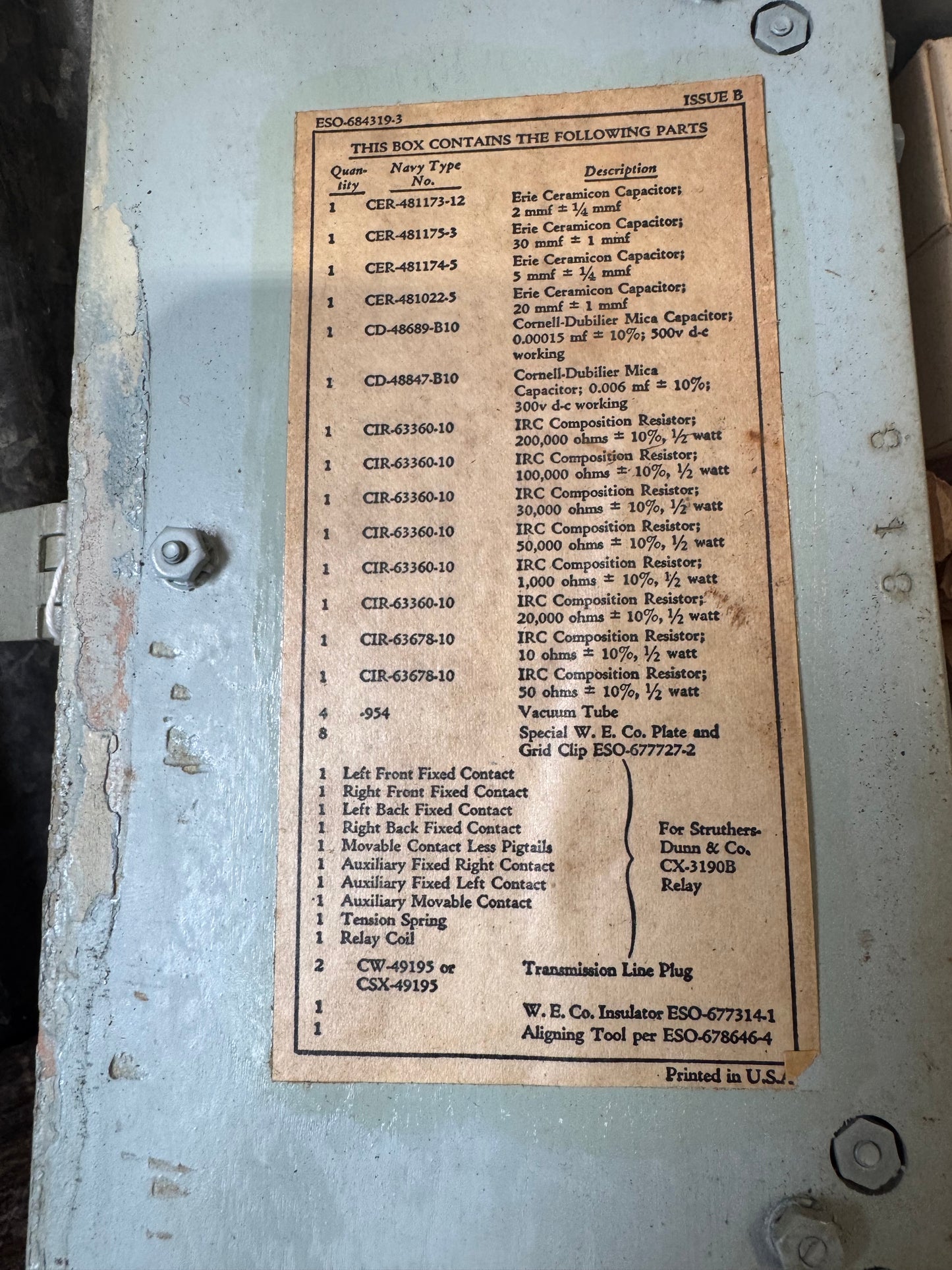 WWII Aircraft Radio Equipment Homing Adapter Operating Spares Kit – Model ZB-3 (1941)