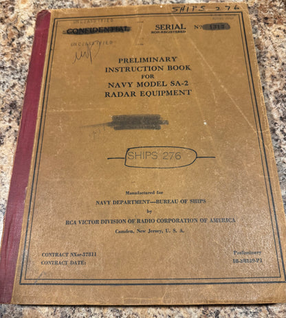 WWII U.S. Navy SA-2 Radar Equipment Instruction Manual – Ships 276 – RCA Victor