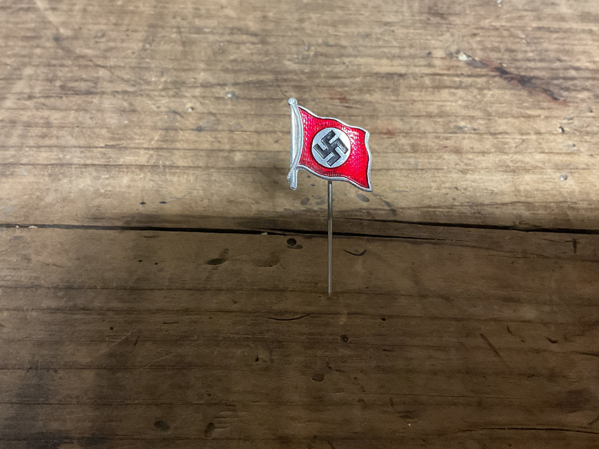 Original WWII German NSDAP Party Flag Enamel Stickpin- “Ges.Gesch” Marked