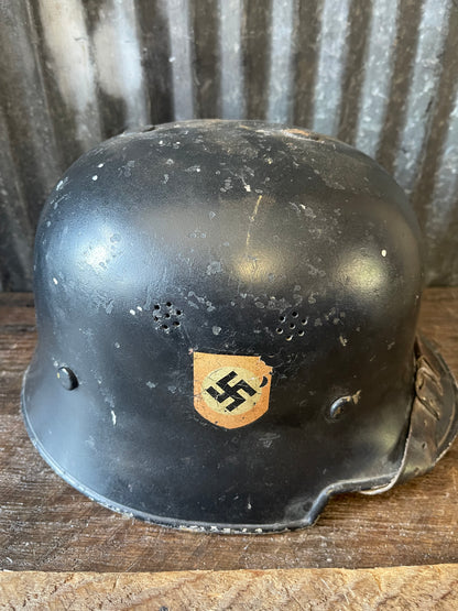 WWII German Fire Police (Feuerschutzpolizei) Aluminum Helmet – Complete with Original Liner
