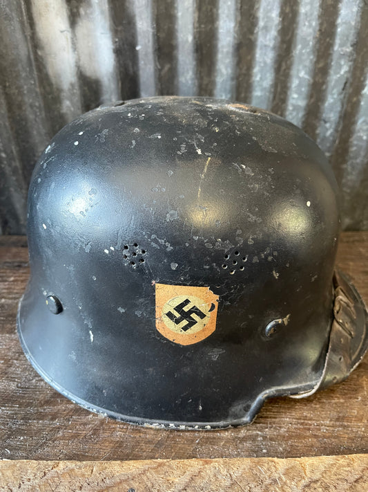 WWII German Fire Police (Feuerschutzpolizei) Aluminum Helmet – Complete with Original Liner