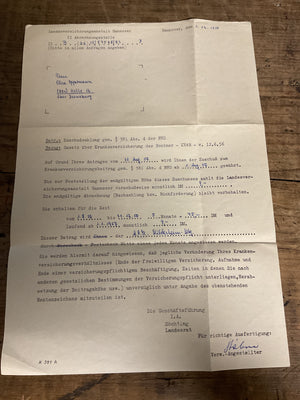 1956 West Germany Pensioners Health Insurance Subsidy Document