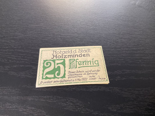German Holzminden Emergency Notes 25 Pfennig 1922