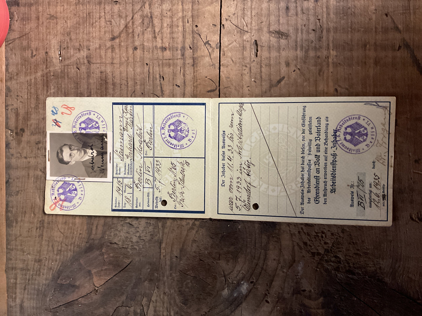 Original 1935 German Freiwillinger Arbeitsdienst (FAD) Service ID Booklet-Named