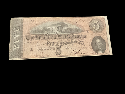 Original Confederate Five Dollar Bill