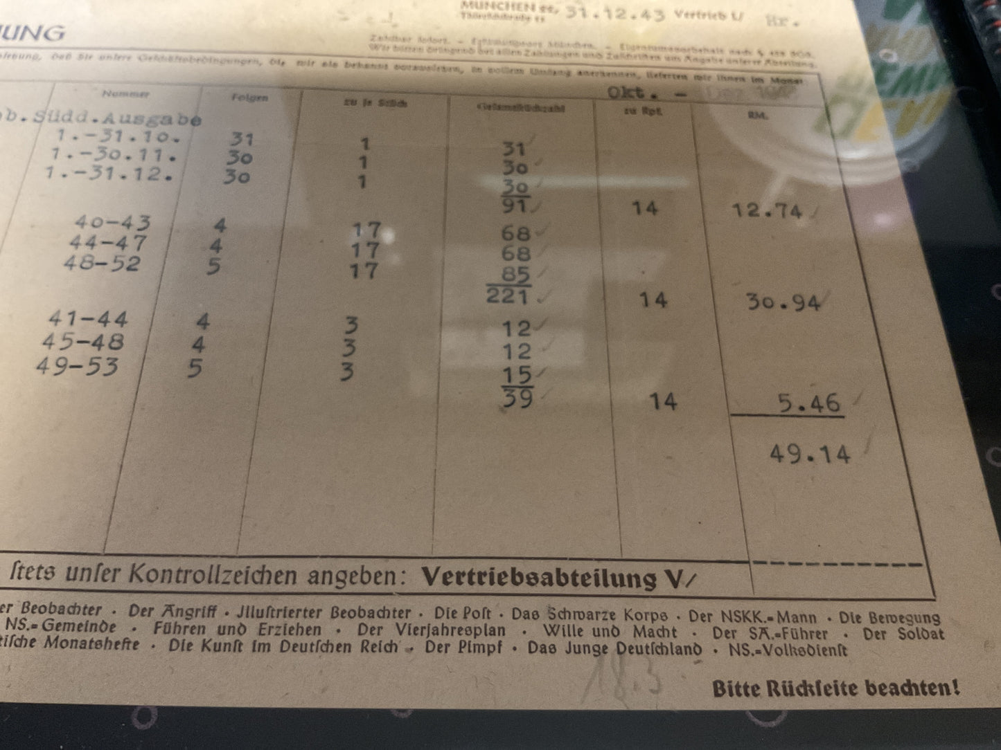 Original 1943 NSDAP Invoice-WWII German Document