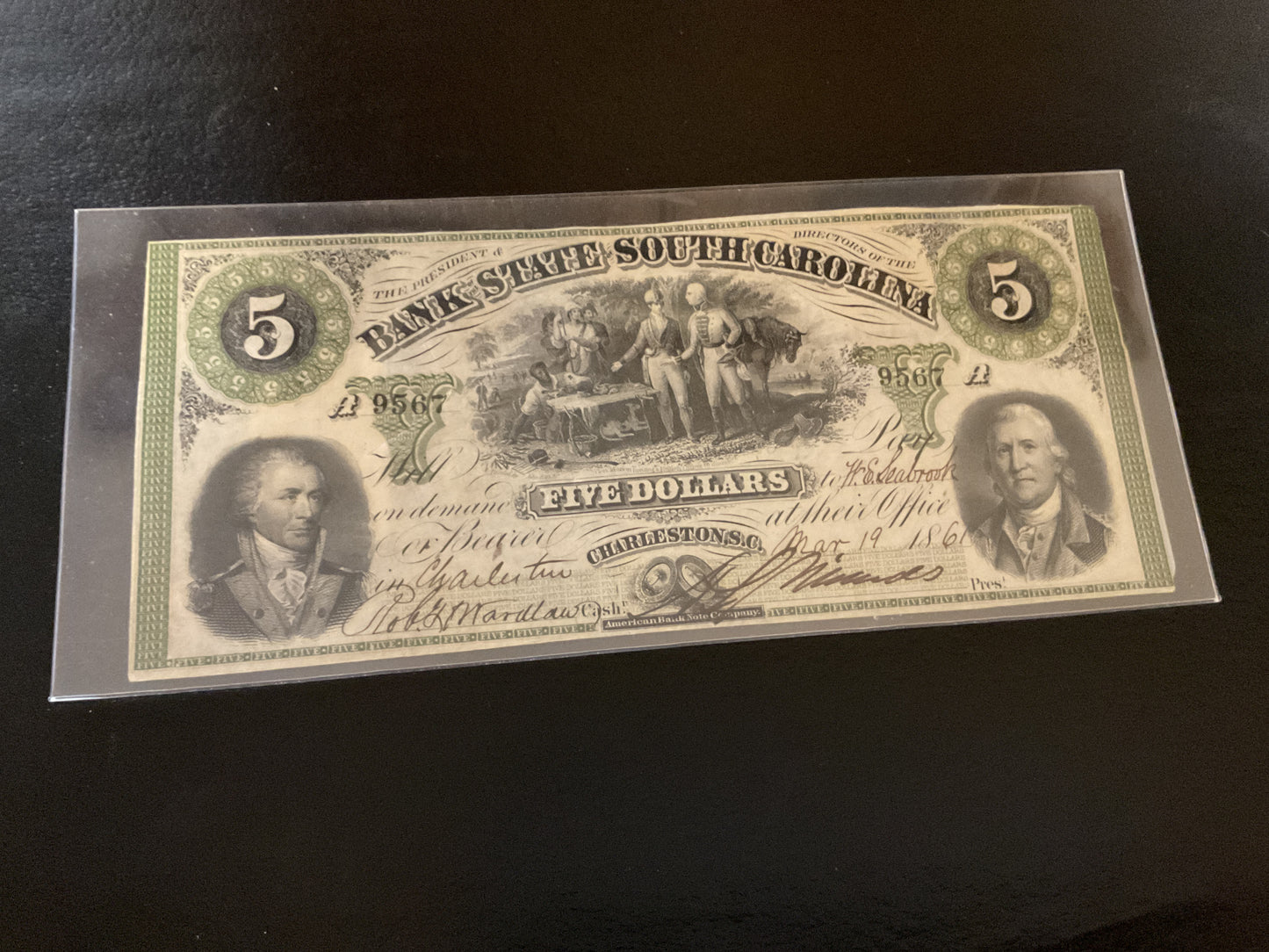 Confederate Bank of South Carolina Five Dollar Note civil war