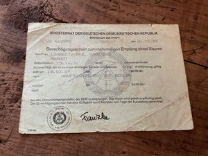 1989 East German DDR Multiple-Entry Visa Authorization-Berlin Travel Document-Final Year of the Berlin Wall
