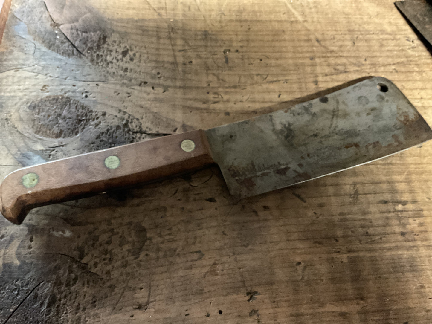 Vintage Case XX USA Heavy Butcher Cleaver-Full Tang Wood Handle-Carbon Steel