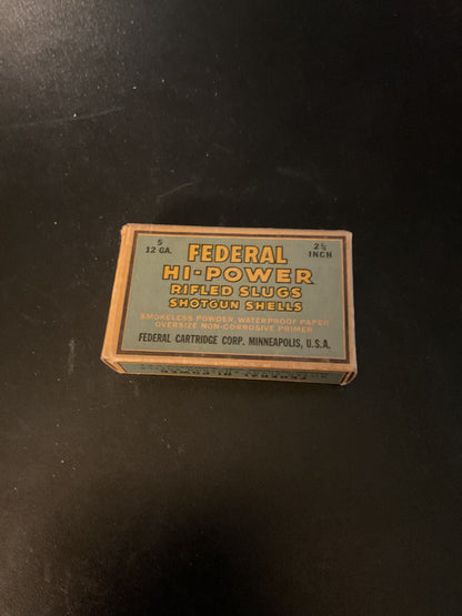 Vintage Federal Hi-Power 12 Gauge Rifled Slugs — Full Box of 5