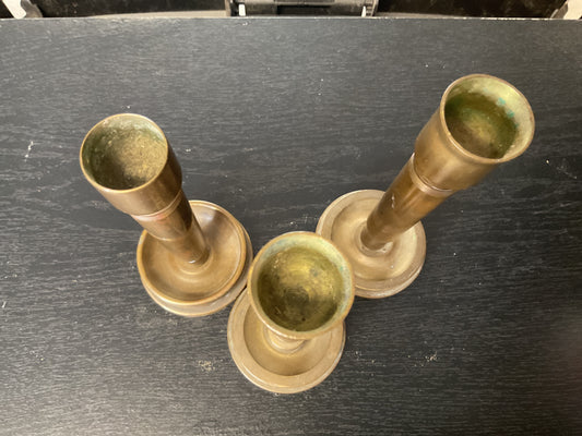 WWII Trench Art Candlesticks 40mm dated 1942 set of three