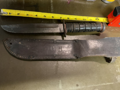 WWII Theatre Knife Black Handle Sheath Initialed