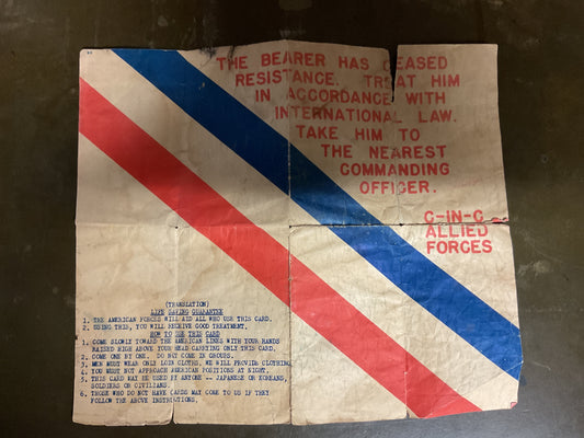 Original WWII Allied Forces Safe Conduct Pass Leaflet-Japanese Surrender Propaganda