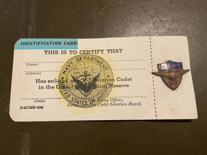 U.S. Navy Aviation Cadet Identification Card un-issued