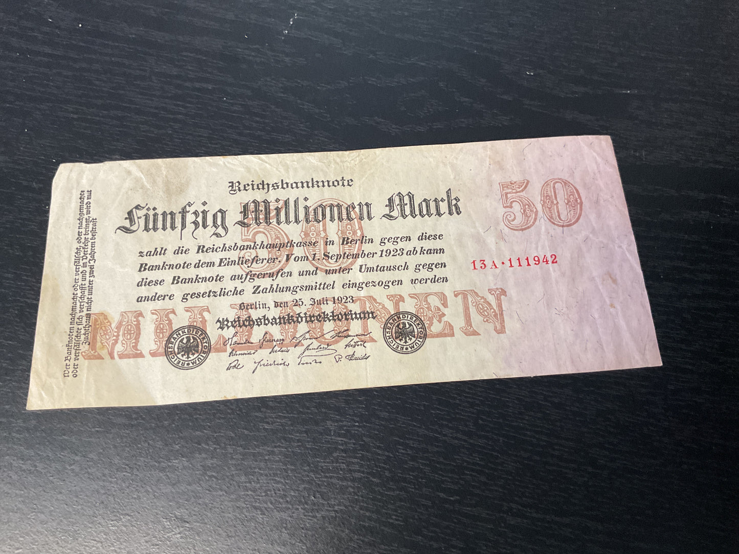 German 50 Million Mark Note 1923