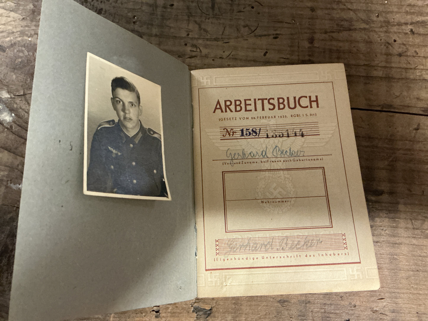 Original WWII German Third Reich Arbeitsbuch & Portrait Photo-Named Deutsche Reichsbahn Worker, Gerhard Becker-1944 Issue