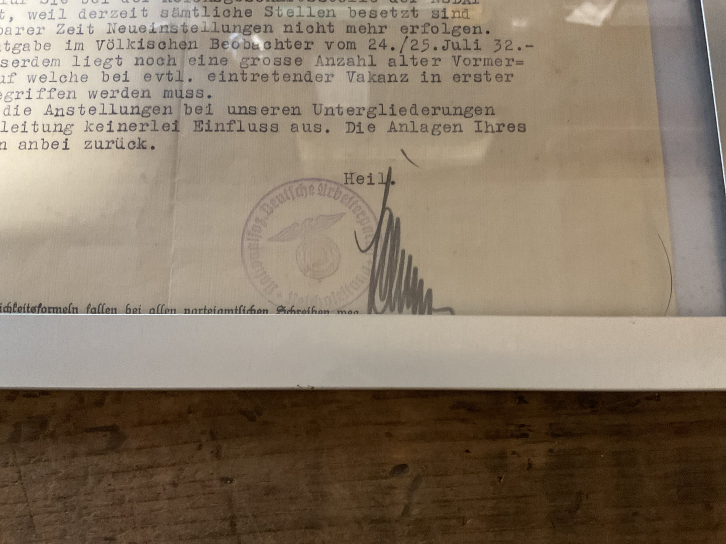 Original 1932 NSDAP Reichsleitung Employment Rejection Letter