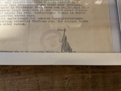 Original 1932 NSDAP Reichsleitung Employment Rejection Letter