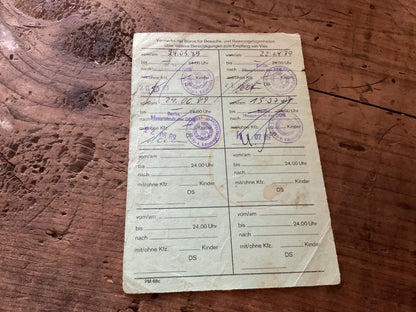 1989 East German DDR Multiple-Entry Visa Authorization-Berlin Travel Document-Final Year of the Berlin Wall