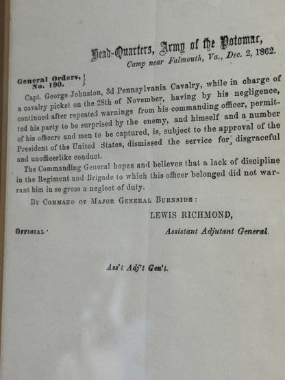 AMBROSE E. BURNSIDE — CIVIL WAR GENERAL ORDER & CDV