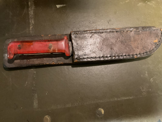 WWII Theatre Knife little brown  handle believed to be GI Signed Sheath