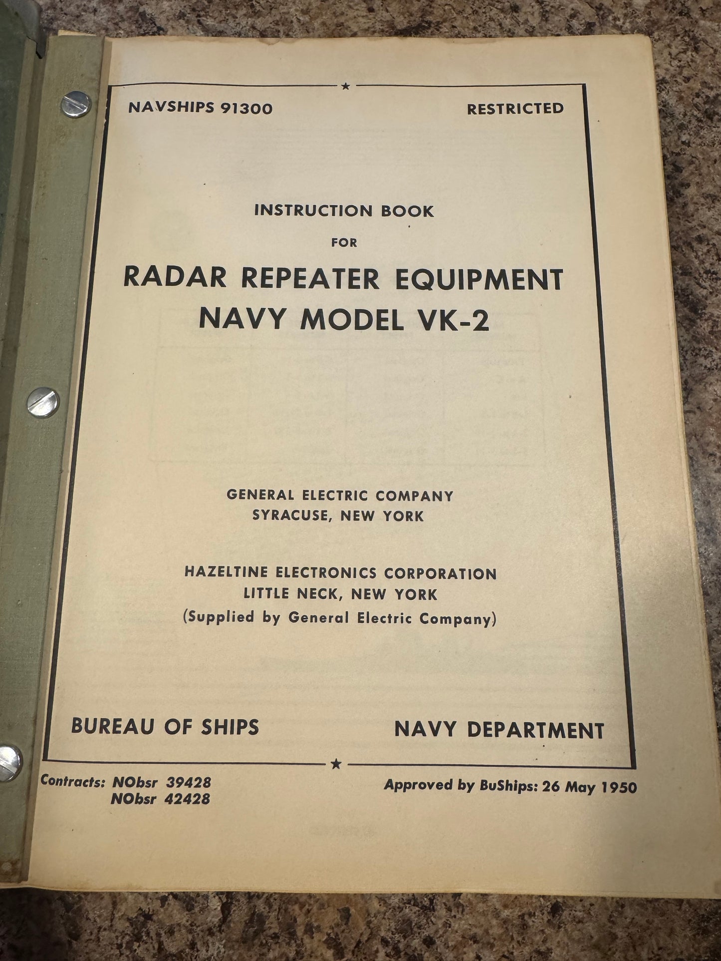 U.S. Navy Radar Repeater Equipment Manual VK-2 – NAVSHIPS 91300 – 1950 Bureau of Ships