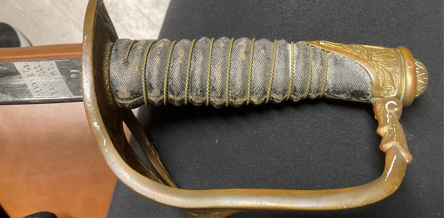 Antique U.S.Officer’s Saber Sword-Dehn & Co Baltimore-Etched Blade With Scabbard