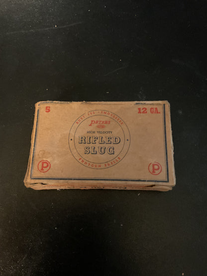 Vintage Peters High Velocity 12 Gauge Rifled Slug Shotgun Shells — Full Box of 5