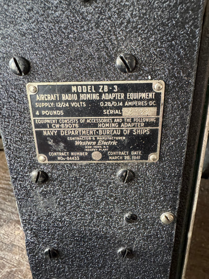 WWII U.S. Navy Model ZB-3 Aircraft Radio Homing Adapter Equipment – Western Electric – March 1944