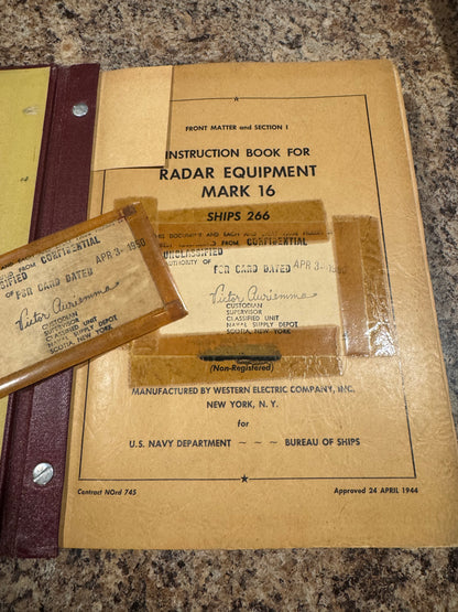 WWII U.S. Navy Radar Equipment Mark 16 Instruction Manual – Ships 266 – Western Electric – Bureau of Ships – 1944 Dated