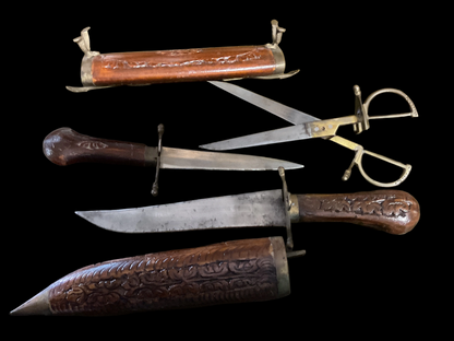 19th Century German Hirschfanger Hunting Knife & Carving Set
