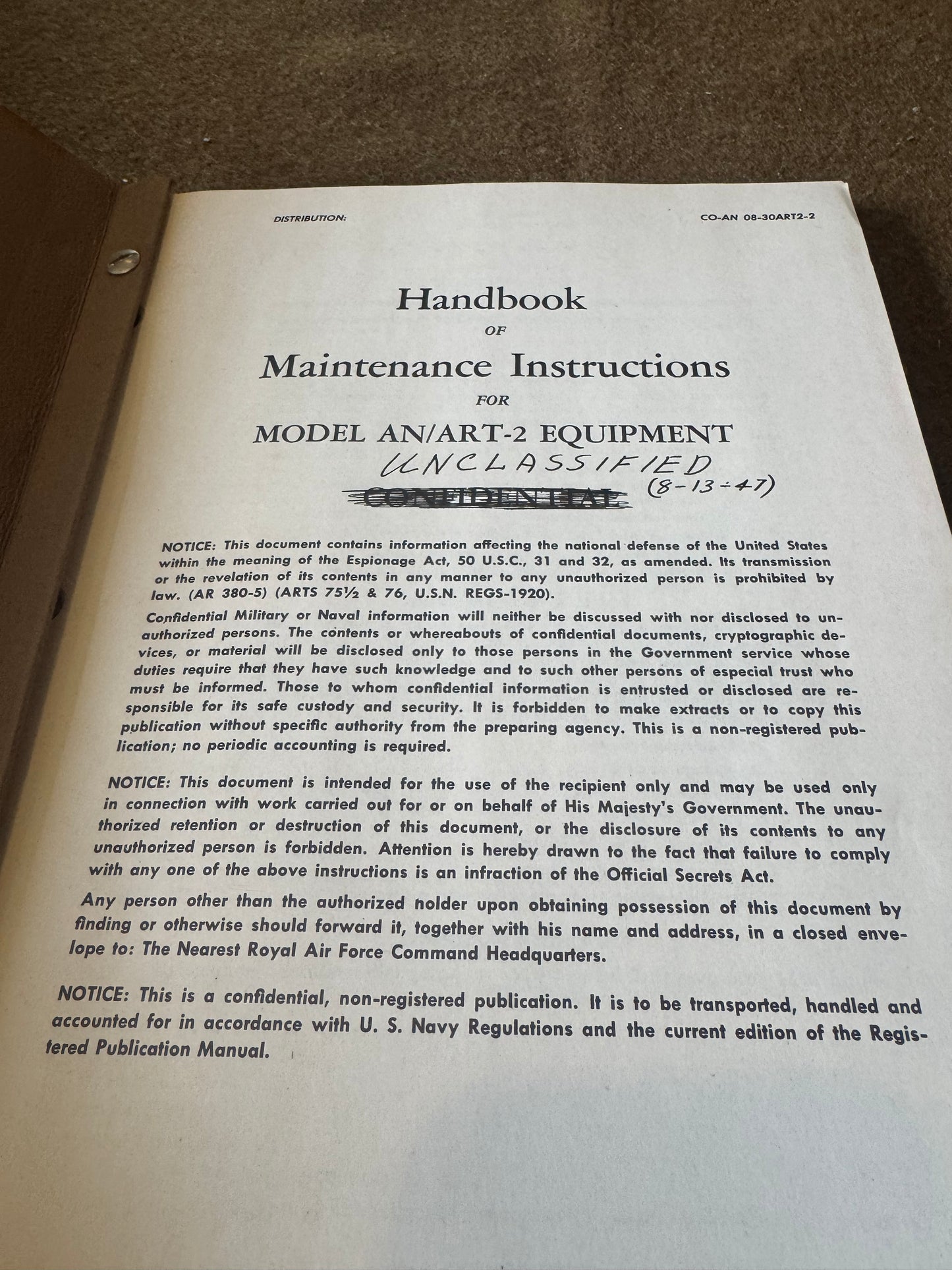 WWII AN/ART-2 Maintenance Handbook