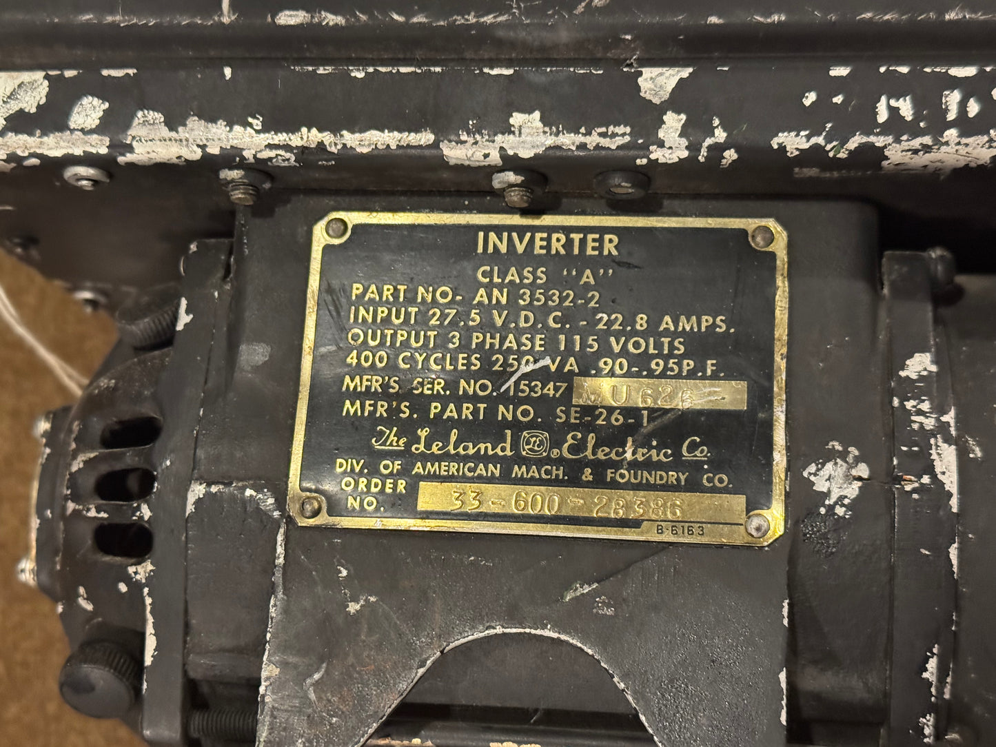 WWII Aircraft Inverter AN 3532-2 — Leland Electric 27.5V DC to 115V AC 3-Phase