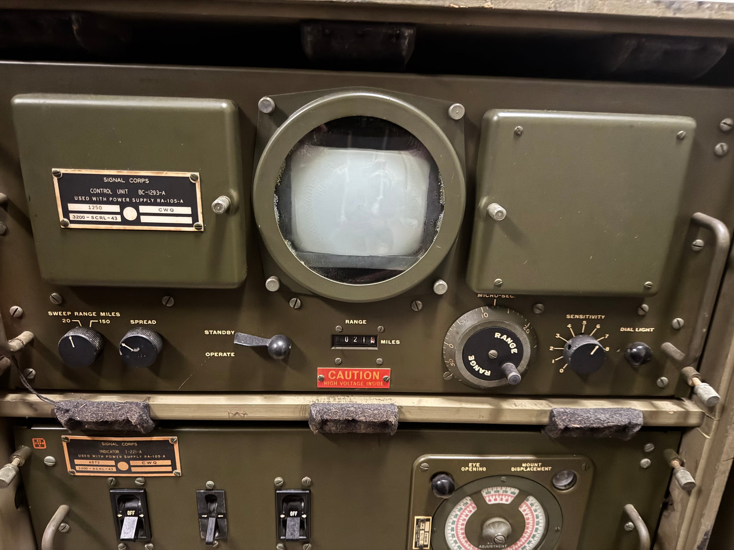 Original WWII-era U.S. Army Signal Corps radar control and indicator cabinet