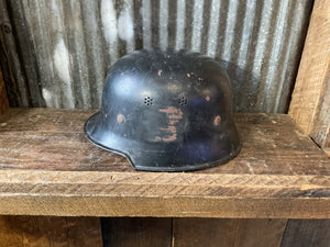 German M34 Pattern Fire/Police Helmet-Black Finish w/ Leather Liner & Chinstrap