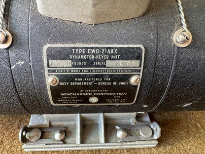 Wincharger Type CWD-21AAX Dynamotor Keyer Unit WWII U.S. Navy Aircraft Radio Power Supply