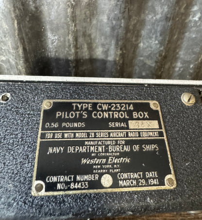 WWII Western Electric CW-23214 Pilot’s Control Box – ZB Series Aircraft Radio Equipment