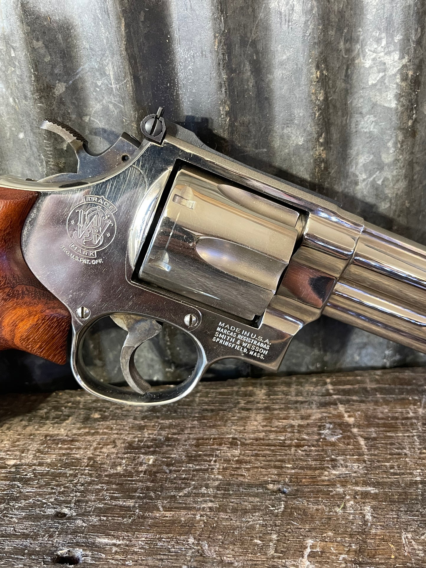 Smith & Wesson Model 29-3 .44 Magnum Revolver – Nickel Finish – Target Sights – Custom Wood Grips