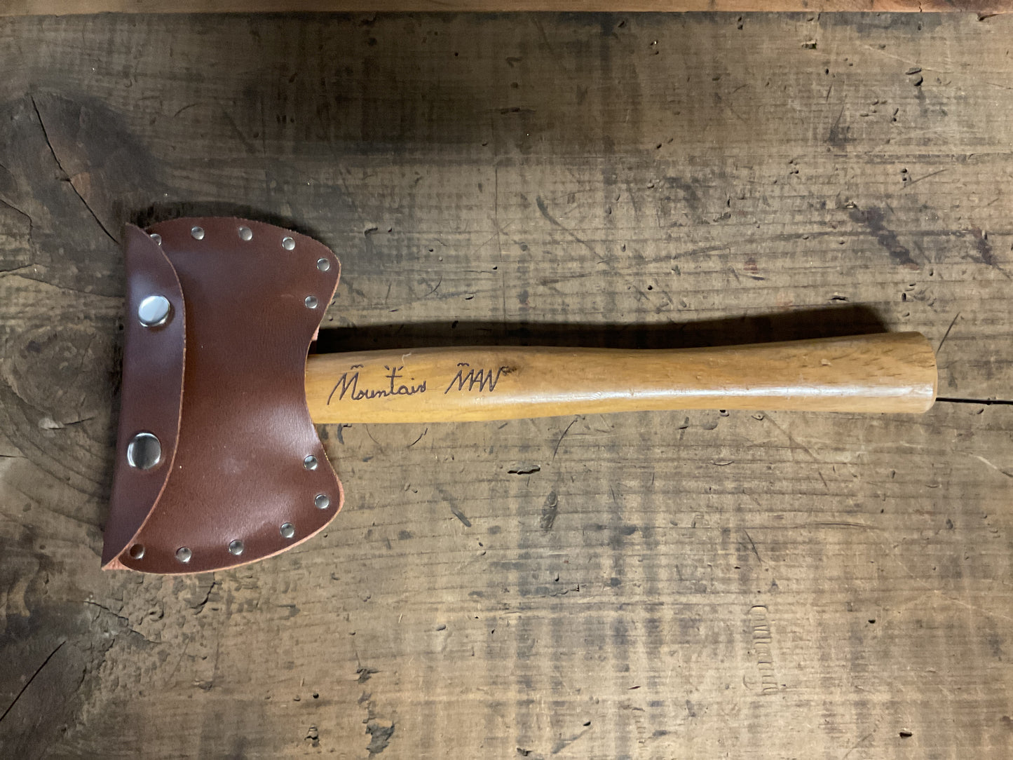 “Mountain Man” Hatchet w/ Leather Sheath-Big Shot Axe-Wooden Handle