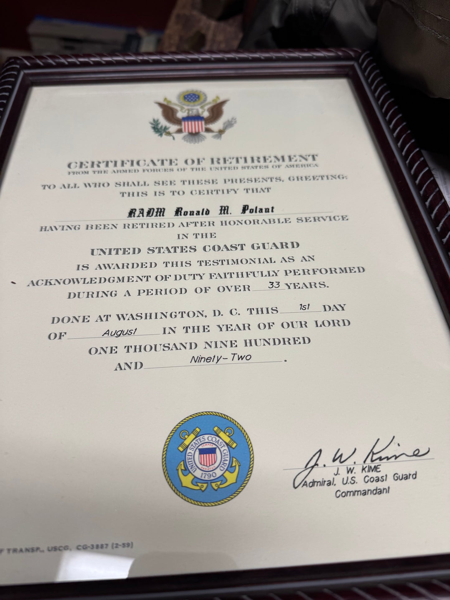 UNITED STATES COAST GUARD

REAR ADMIRAL RONALD M. POLANT

NAMED AVIATION & COMMAND GROUPING