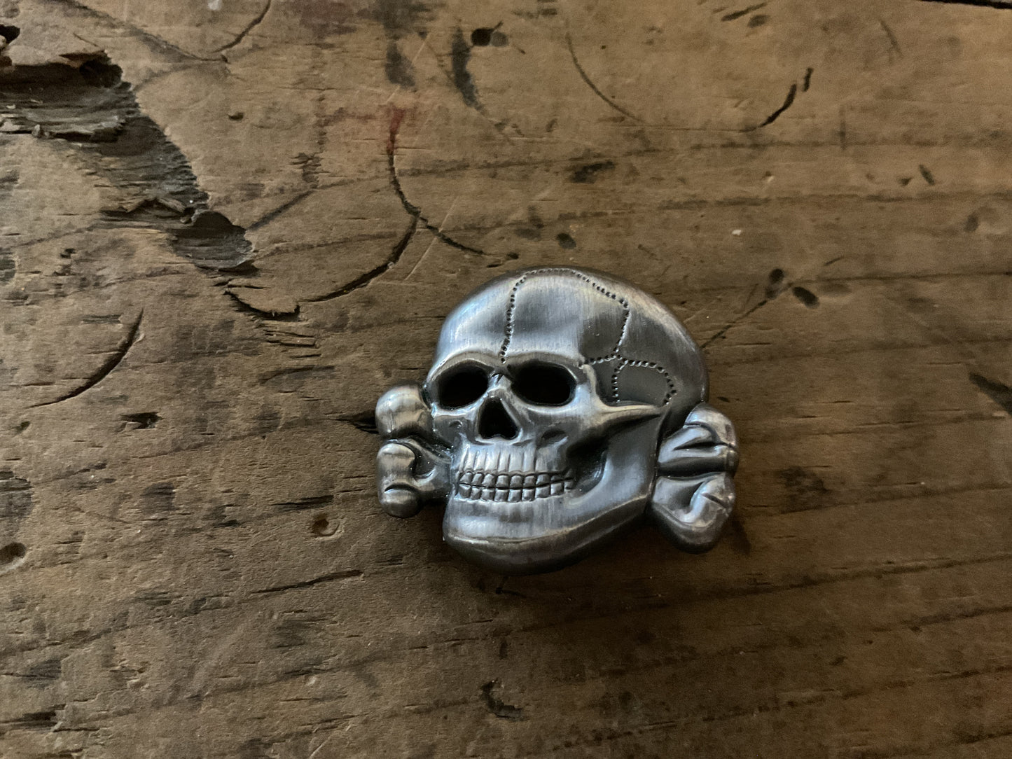 German SS Style Tokenkopf Skull Cap Insignia-RZM M1/52 Marked- Deschler Pattern